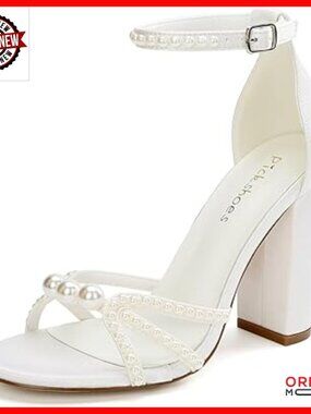Pearl Wedding Sandals Block Heel Bridal Shoes Open Toe Heels